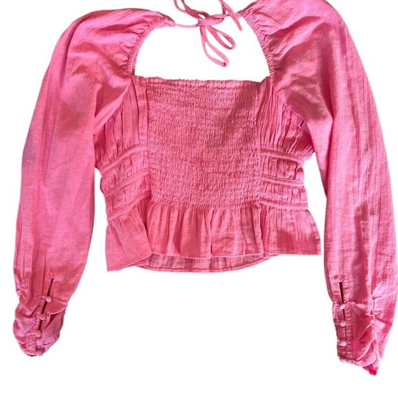 Free People Top Women's Size Medium Pink Chloe Blouse - Picture 7 of 10